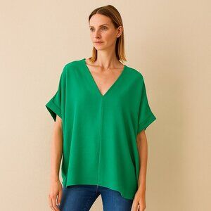 Jodifl NEW Green V Neck High Low Short Sleeve Blouse S M L